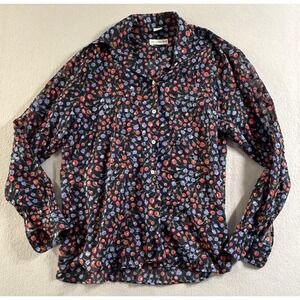 Maus & Hoffman Sheer Floral Button Shirt Excellent Size L Womens Blouse
